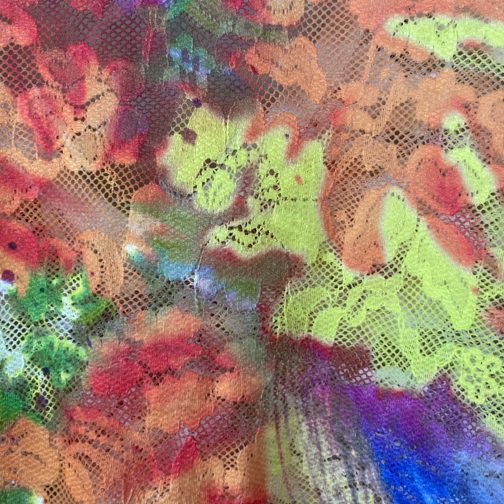David Cline XL Beaded Lace Floral Resort Long Sleeve Lace Sheer Top Yellow Pink - Picture 9 of 10
